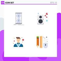 4 Thematic Vector Flat Icons and Editable Symbols of access attorney sand clock loud employee Editable Vector Design Elements