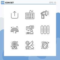 Pictogram Set of 9 Simple Outlines of chat line air forecast horn Editable Vector Design Elements