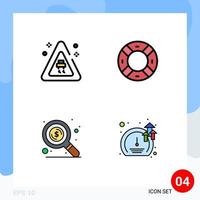 Pack of 4 Modern Filledline Flat Colors Signs and Symbols for Web Print Media such as signaling search help ui software Editable Vector Design Elements