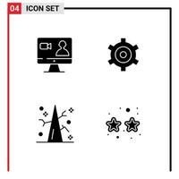 Mobile Interface Solid Glyph Set of 4 Pictograms of job tree computer cogs carnival Editable Vector Design Elements