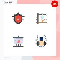 Set of 4 Vector Flat Icons on Grid for check chart tick heat sales Editable Vector Design Elements