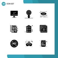 9 Creative Icons Modern Signs and Symbols of real document laboratory vision focus Editable Vector Design Elements