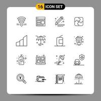 Modern Set of 16 Outlines and symbols such as strategy puzzle page pencil arts Editable Vector Design Elements