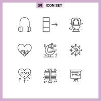 9 iconos creativos signos y símbolos modernos del examen al ras del microscopio objetivo como elementos de diseño vectorial editables vector