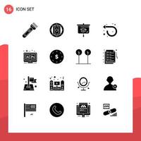 Mobile Interface Solid Glyph Set of 16 Pictograms of adobe repeat spa forward school Editable Vector Design Elements