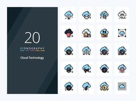 20 Cloud Technology line Filled icon for presentation vector