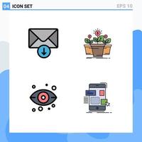 User Interface Pack of 4 Basic Filledline Flat Colors of mail server growth pot view Editable Vector Design Elements