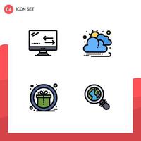 Group of 4 Modern Filledline Flat Colors Set for cloud prize technology sun ecommerce Editable Vector Design Elements