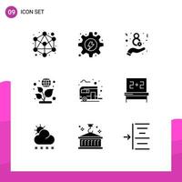Pack of 9 creative Solid Glyphs of camping bus way day bus day Editable Vector Design Elements