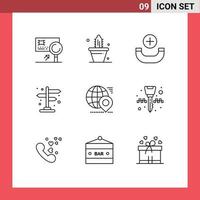 Set of 9 Vector Outlines on Grid for map globe spring street city Editable Vector Design Elements