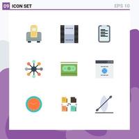 Mobile Interface Flat Color Set of 9 Pictograms of cash cell ux biology motivation Editable Vector Design Elements