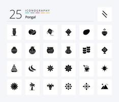 Pongal 25 Solid Glyph icon pack including patato. pongal. coconut. flying. kite vector