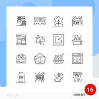 Set of 16 Vector Outlines on Grid for cloud spa thanks sauna thanks day Editable Vector Design Elements