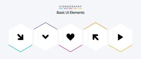 Basic Ui Elements 25 Glyph icon pack including video. media. heart. control. up vector