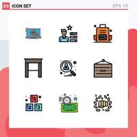 Set of 9 Modern UI Icons Symbols Signs for candidate table backpack furniture school bag Editable Vector Design Elements