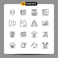 User Interface Pack of 16 Basic Outlines of left distribute life development css Editable Vector Design Elements