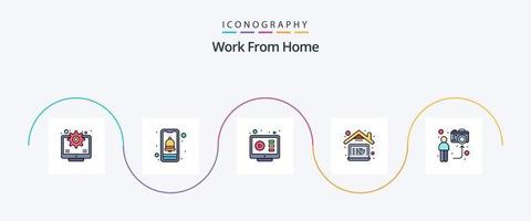 Work From Home Line Filled Flat 5 Icon Pack Including blogger. laptop. communication. home. tutorial vector