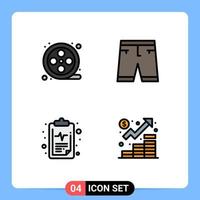 Set of 4 Modern UI Icons Symbols Signs for movie health accessories dress result Editable Vector Design Elements