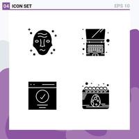 Pack of 4 Modern Solid Glyphs Signs and Symbols for Web Print Media such as alien interface space laptop success Editable Vector Design Elements