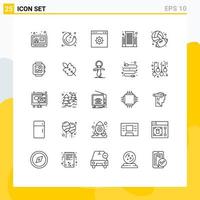 Modern Set of 25 Lines Pictograph of hobbies football browser center building Editable Vector Design Elements