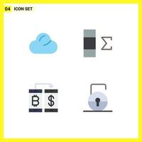 4 Universal Flat Icons Set for Web and Mobile Applications cloud transection column cashless key Editable Vector Design Elements