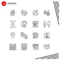 Pack of 16 Modern Outlines Signs and Symbols for Web Print Media such as close mirror celebration flip egg Editable Vector Design Elements