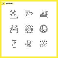 Pack of 9 Modern Outlines Signs and Symbols for Web Print Media such as sleep hotel cake heart patrick Editable Vector Design Elements