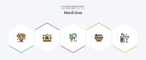 Mardi Gras 25 FilledLine icon pack including wine. drink. fly. glass. kitchen vector