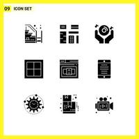 Modern Set of 9 Solid Glyphs Pictograph of house apartment native party hand Editable Vector Design Elements