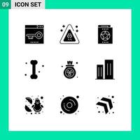 Universal Icon Symbols Group of 9 Modern Solid Glyphs of pollution medicine book bone learning Editable Vector Design Elements