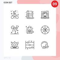 Outline Pack of 9 Universal Symbols of handbag drink blog mobile cocktail beach Editable Vector Design Elements