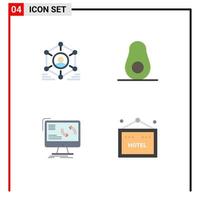 4 Universal Flat Icons Set for Web and Mobile Applications network sync people food data Editable Vector Design Elements