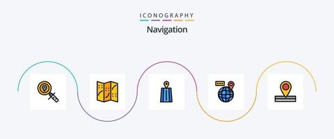 paquete de iconos de 5 planos llenos de línea de navegación que incluye . localización. la carretera. mapa. navegación vector