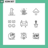 Modern Set of 9 Outlines and symbols such as message tick travel sad emojis Editable Vector Design Elements