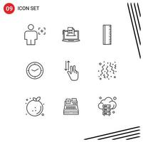 Set of 9 Vector Outlines on Grid for timer watch online school education Editable Vector Design Elements