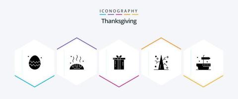 Thanks Giving 25 Glyph icon pack including ship. tree. dinner. thanksgiving. thanksgiving vector