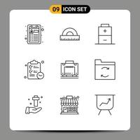 9 Universal Outlines Set for Web and Mobile Applications luggage bag charging hotel tasks Editable Vector Design Elements