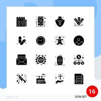 Solid Glyph Pack of 16 Universal Symbols of tone pantone music color necklace Editable Vector Design Elements