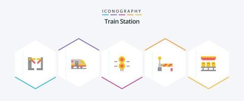 estación de tren 25 paquete de iconos planos que incluye tren. estación. signo. tren. transportación vector