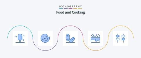 Paquete de 5 iconos de comida azul que incluye. comida rápida. dulce vector