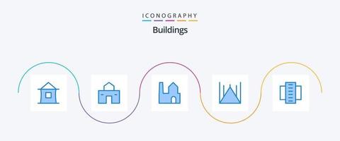 paquete de iconos de 5 edificios azules que incluye pisos residenciales. edificio de la ciudad industria. edificio. mezquita de pakistán vector