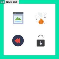 4 Universal Flat Icon Signs Symbols of interface rewind burn pollution padlock Editable Vector Design Elements