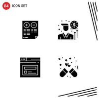 Modern Set of 4 Solid Glyphs Pictograph of pros page plus investment website Editable Vector Design Elements