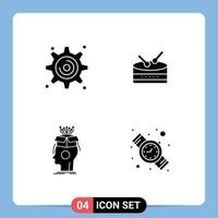 Pictogram Set of 4 Simple Solid Glyphs of cogwheel head drum artificial time Editable Vector Design Elements