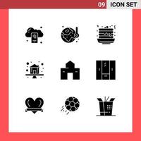 Modern Set of 9 Solid Glyphs and symbols such as building house therm home sweet Editable Vector Design Elements