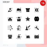 Group of 16 Modern Solid Glyphs Set for cube left sharing direction uniform Editable Vector Design Elements