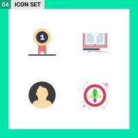 Mobile Interface Flat Icon Set of 4 Pictograms of prize man win book user Editable Vector Design Elements