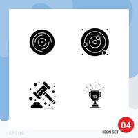 Modern Set of 4 Solid Glyphs and symbols such as beat sphere scratching planetary system gavel Editable Vector Design Elements