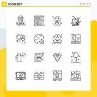 Outline Pack of 16 Universal Symbols of holi balloon handbag shopping digital Editable Vector Design Elements