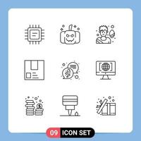 Group of 9 Modern Outlines Set for messages chat game shipment package Editable Vector Design Elements